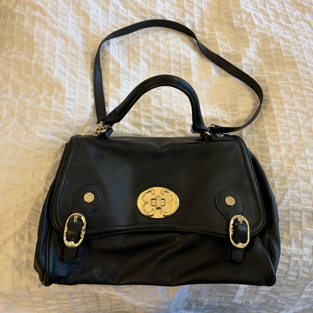 Black leather Emma Fox purse with floral interior